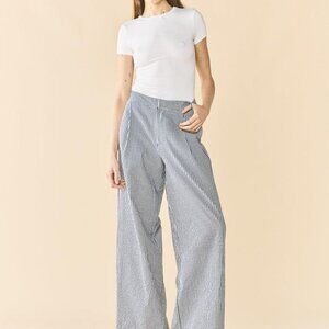 Nina Pant x Rainey Collaboration - Navy Gingham with Cream Crochet Appliqué